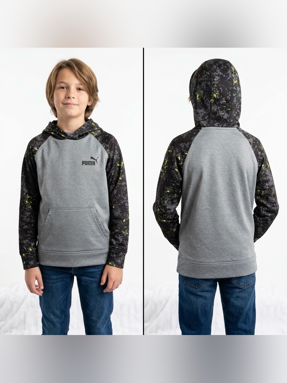 PUMA Boys' Digital Camouflage Performance Long Sleeve Hoodie Size M (10-12)